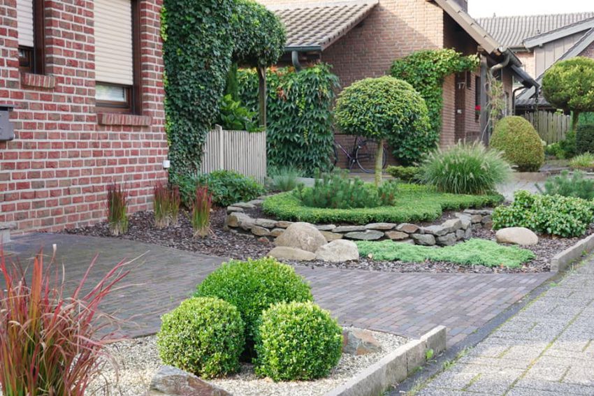 Naturstein mit Buchsbaumersatz › Garten und Landschaftsbau